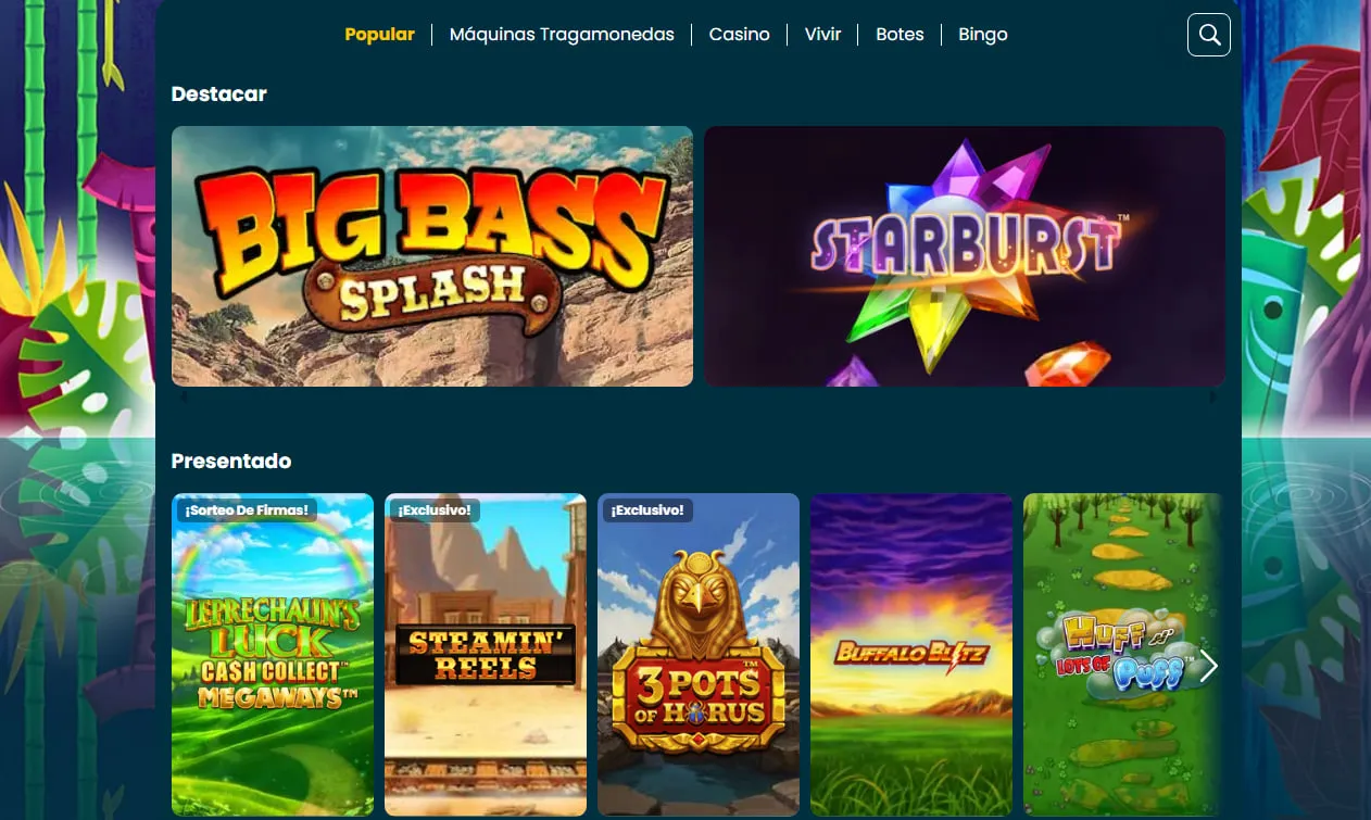 Interfaz de Amazon Slots Casino online en España